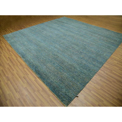 Tapis carré vert en laine noué à la main 12 pi 0 po x 12 pi 0 po Kohita