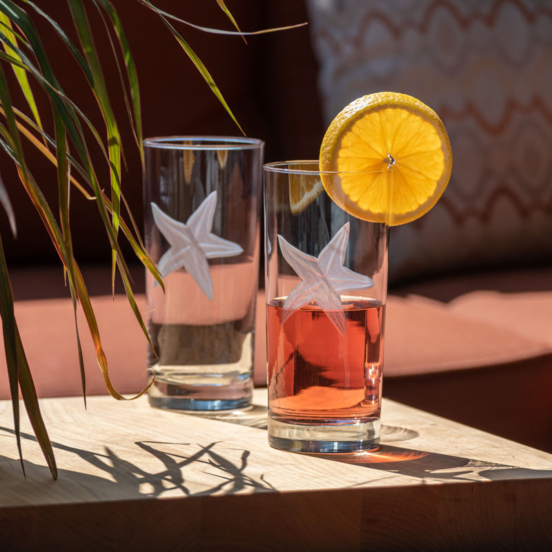 Starfish Engraved 15 oz Clear Glass Highball Set of 4