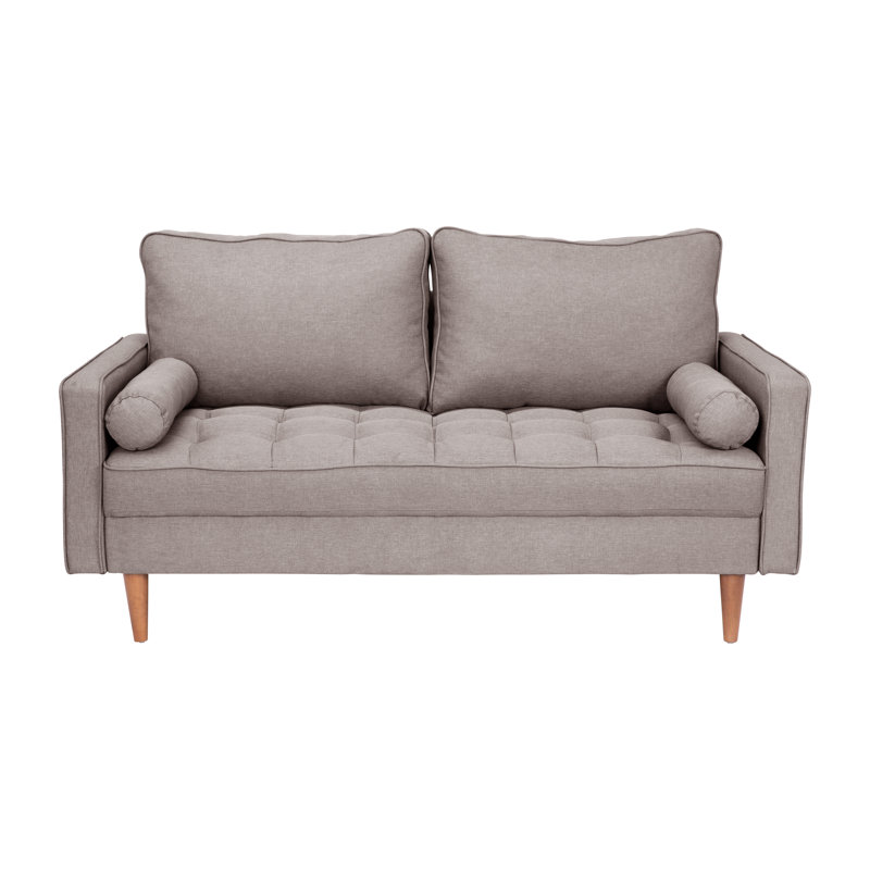 Compact Upholstered Tufted Loveseat With Wooden Legs, Slate Grey Polyester