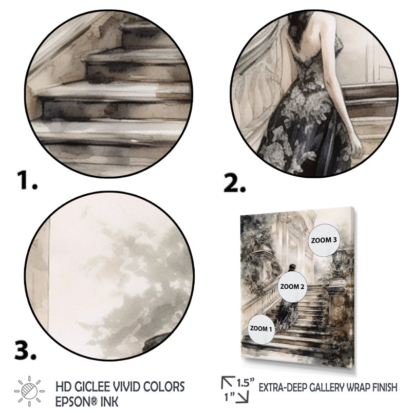 Impression sur toile, "Elegant Woman Walking Down Stairs IV", H 32 po x l 24 po x P 1 po, Toile tendue