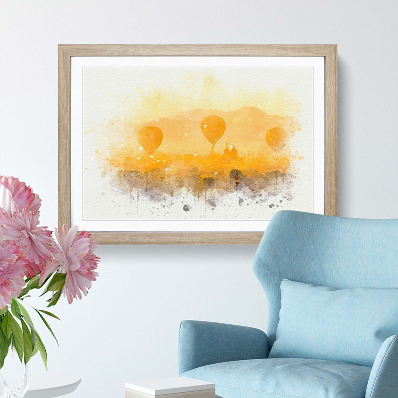 Hot Air Balloons over Bagan in Abstract - Picture Frame Graphic Art Print, 36cm H x 48cm W x 2cm D, Oak Framed