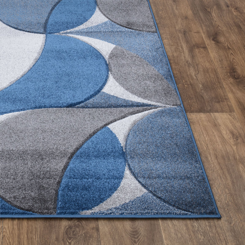 Kenzo Blue Abstract Geometric Modern Rug – Large Living Room Carpet | Bedroom & Hallway Runner | Soft, Stain Resistant, Non-Shedding Floor Mat