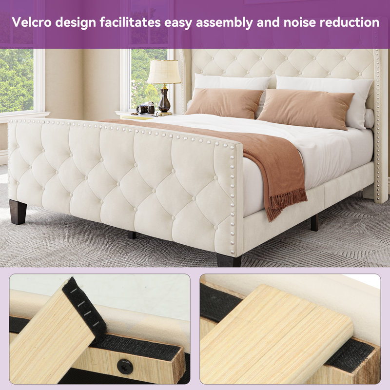 Upholstered Bed, Beige, Queen