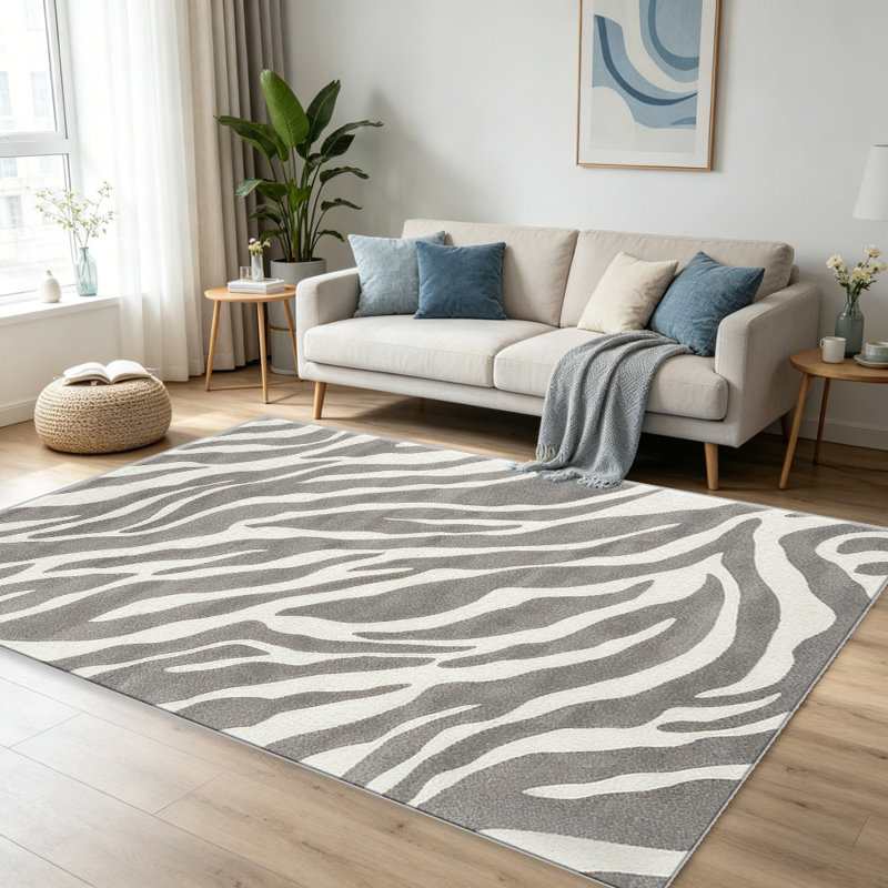 Grey Zebra Print carpet-easy to clean, machine-washable, soft and comfortable; suitable for door mats, kitchens, living rooms, bedrooms, corridors, and laundry areas. Easy to clean, durable carpet for home decoration.