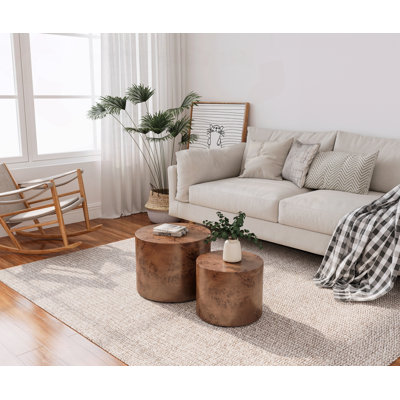 Ensemble de 2 tables basses gigognes avec finition en bois de ronce