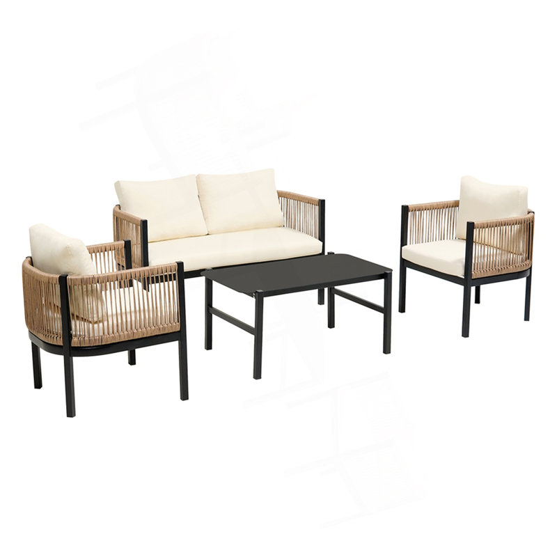 Multi-Person Outdoor Sofa Combination With A Table, Suitable For Garden, Backyard And Balconies, Beige