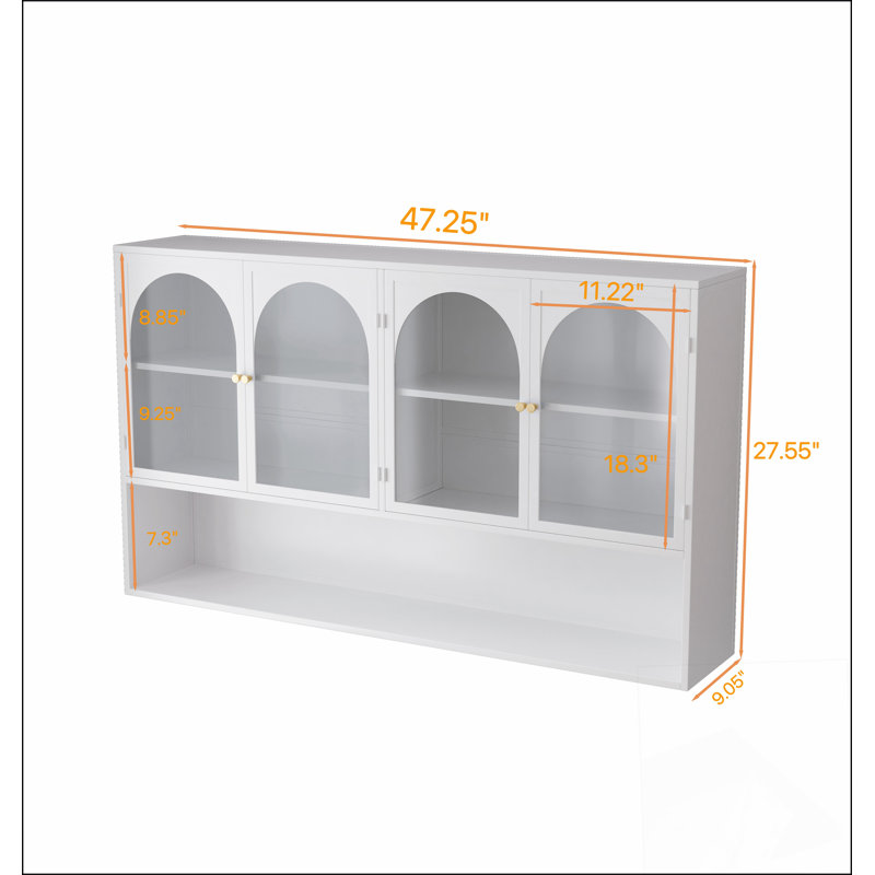 Élégante armoire murale en verre blanche à quatre portes, parfaite pour le rangement organisé et la décoration moderne, idéale pour n'importe quelle pièce.