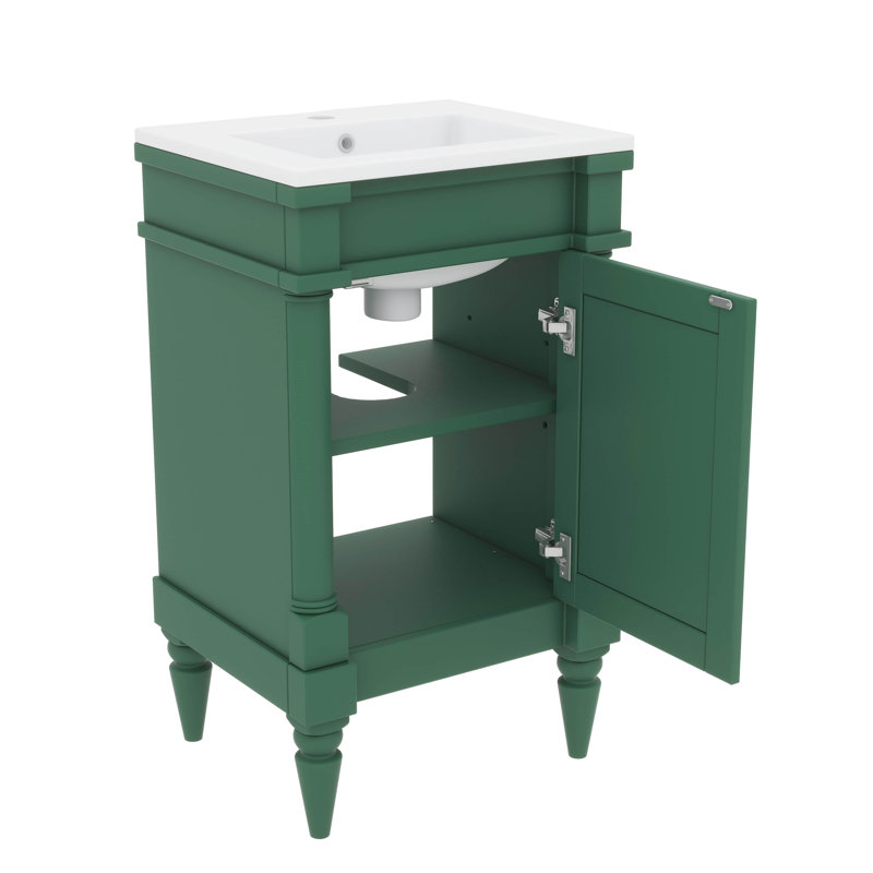 Ensemble de meuble-lavabo autonome 18 po avec lavabo, armoire à une porte et tablette réglable, finition en bois, Vert