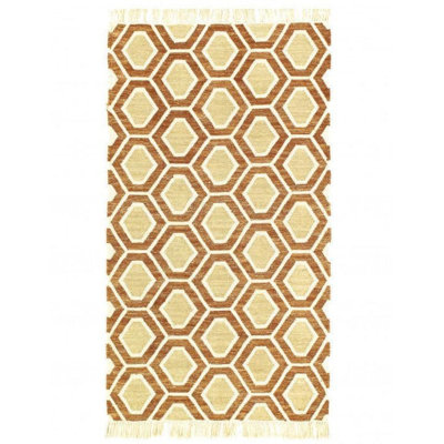 Tapis brun / beige en laine / coton à motif géométrique fait à la main 2 pi 1 po x 5 pi 2 po Mekka