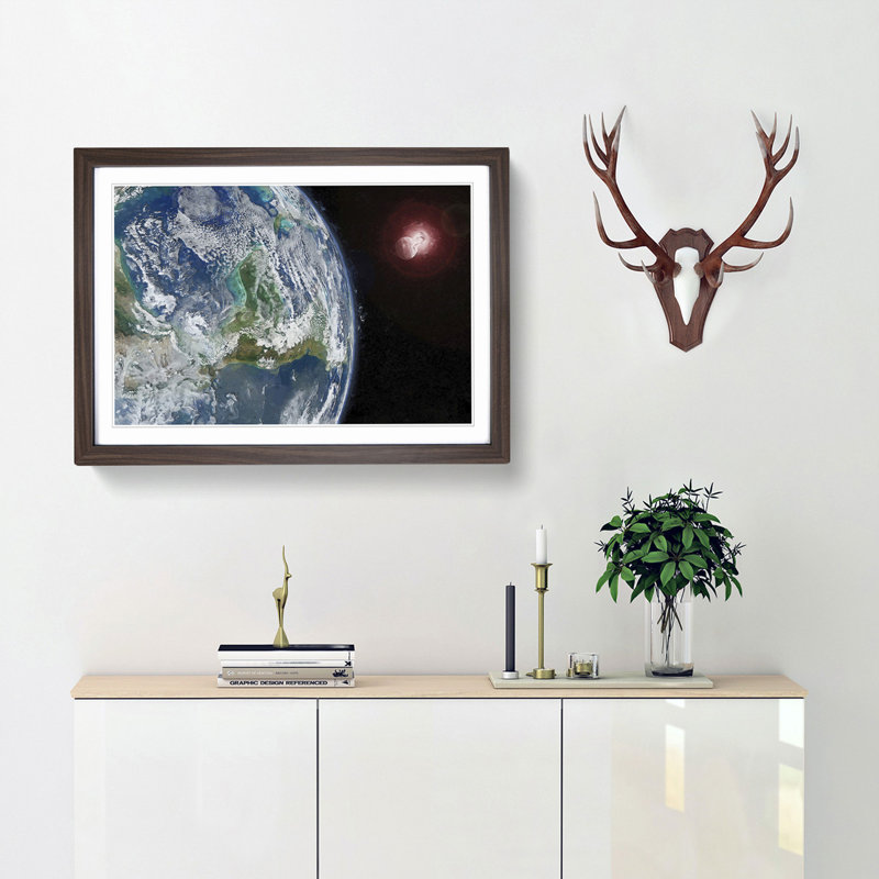 Earths View of the Sun and Moon - Picture Frame Graphic Art Print, Walnut Framed, 27cm H x 36cm W x 2cm D