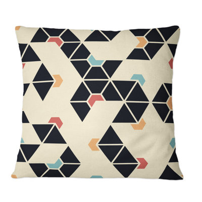 Black And Beige Retro Geometrics - Patterned Printed Throw Pillow