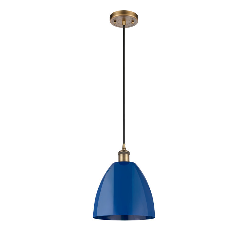 Luminaire suspendu conique 1 lumière, H 12,88 po x l 9 po x P 9 po, Bleu, Laiton brossé