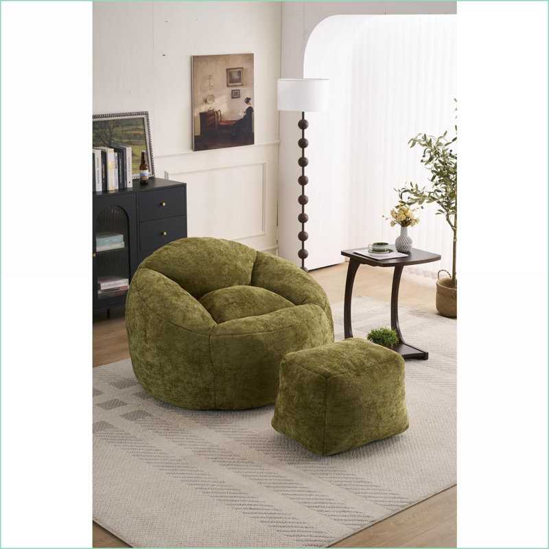 Fauteuil à billes en mousse à mémoire de forme pour adultes - Canapé paresseux très moelleux avec rembourrage | Chenille | Rond