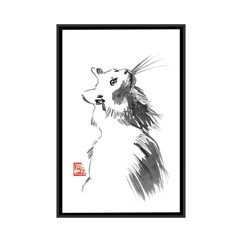 Chat Blanc 1 Piece Painting on Canvas, 66.04 cm H x 45.72 cm W, Black Framed