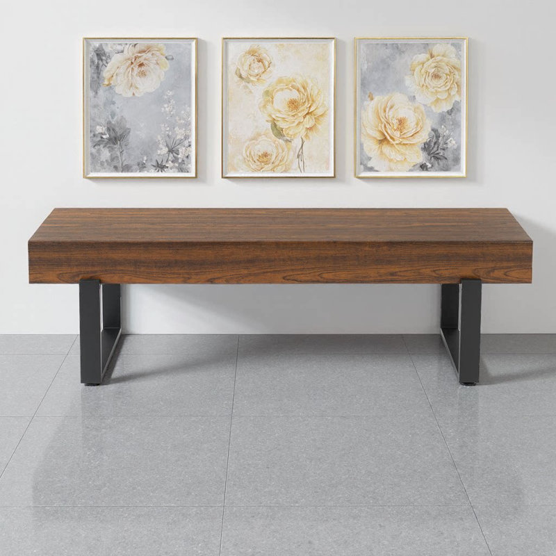 59" Farmhouse Wood Bench with 5.5" Thickened Top, Heavy-Duty Metal Legs, 550 lbs Capacity, 15-Minute Assembly, Espresso
