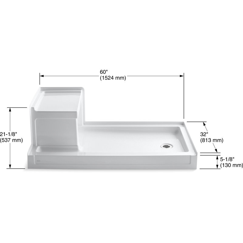 Tresham®  60" W x 32" D Single Threshold Shower Base, White