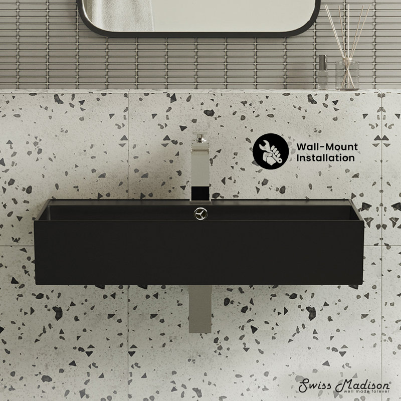 Lavabo de salle de bain mural rectangulaire 22 "Claire, Noir mat