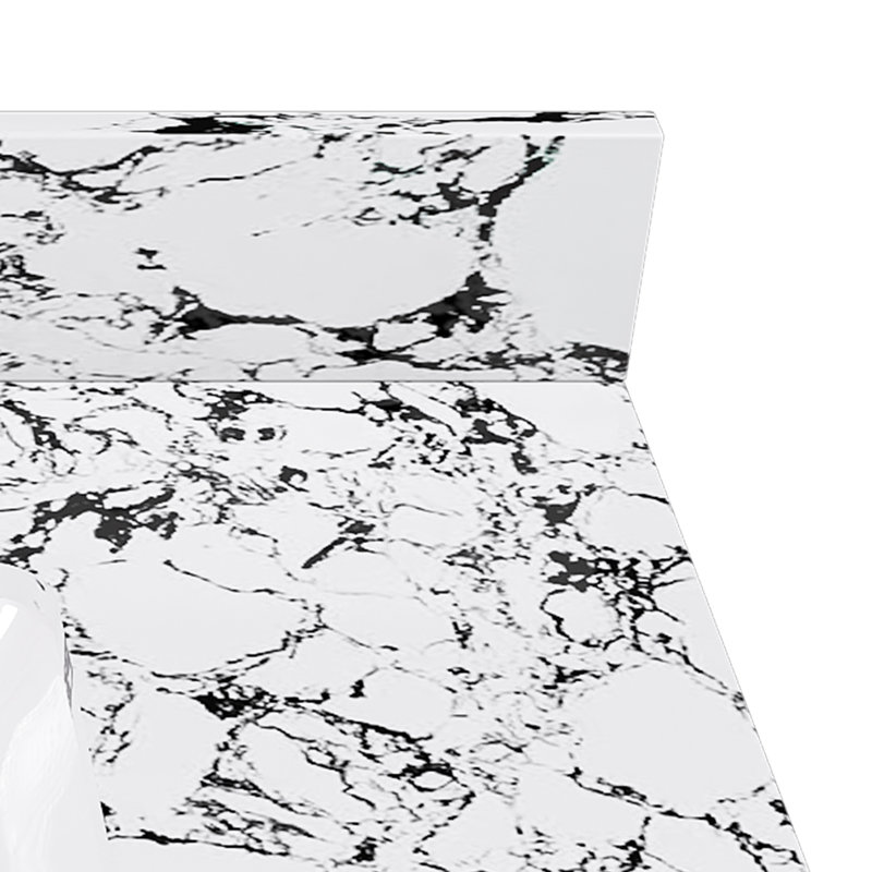 Dessus de meuble-lavabo en marbre artificiel blanc et noir de 49 pouces avec lavabo en céramique encastré, 3 trous de robinet et dosseret New Carrara