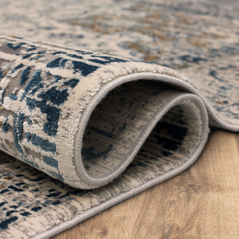 Dorset Blue Rectangular Wool and Viscose Area Rug