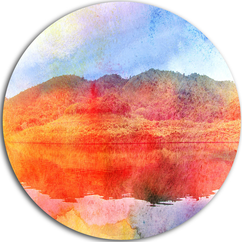 « red rétro island aquarelle », impression sur métal, H 38 po x l 38 po x P 1 po