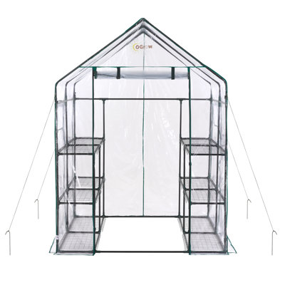 Machrus Ogrow Deluxe Walk-In Greenhouse with 3 Tiers and 12 Shelves -  Clear Cover