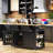 Large Rolling Kitchen Island With Drop Leaf, Power Outlet, Internal Storage Racks, 5 Open Side Racks, 2 Drawers, An Adjustable Shelf-1655004319