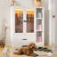 Armoire pour animaux de compagnie, garde-robe pour chien avec DEL, porte en verre et tiroir, organisateur de rangement en bois MDF pour chien chat, blanc