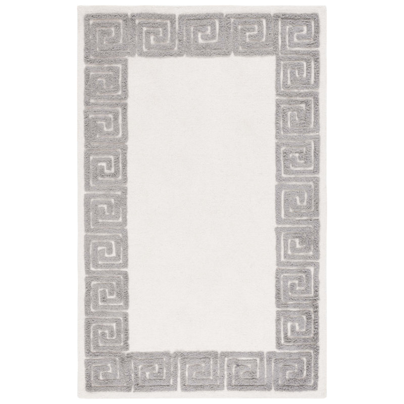 Dontravious Hand Tufted Wool/Cotton Geometric Rug in Gray/Ivory, Rectangle 6' x 9'