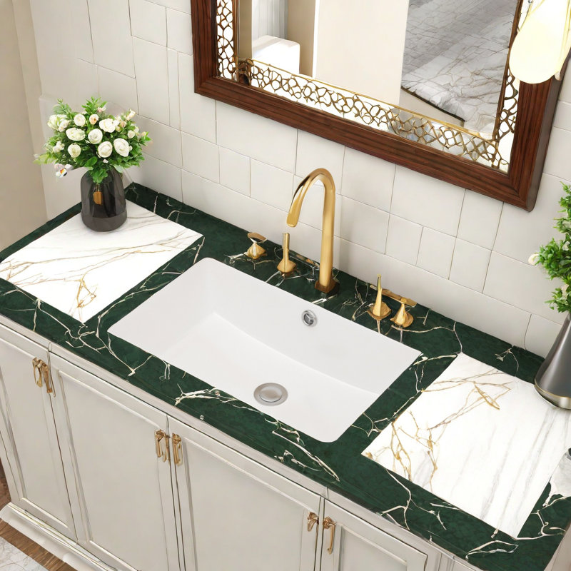 18'' Beige and White Ceramic Rectangular Undermount Bathroom Sink