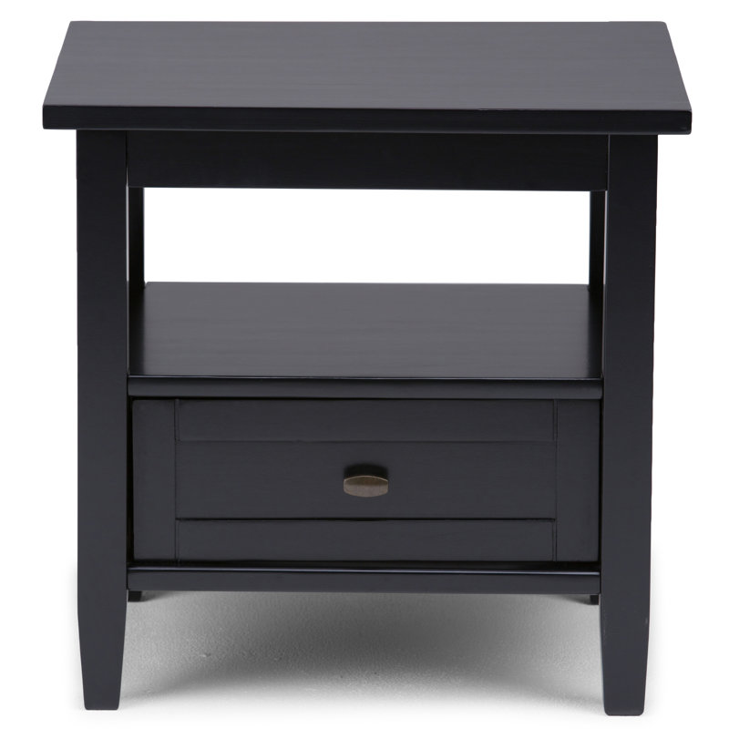 Warm Shaker Solid Wood Transitional End Table with Storage Drawer, Black, 20"