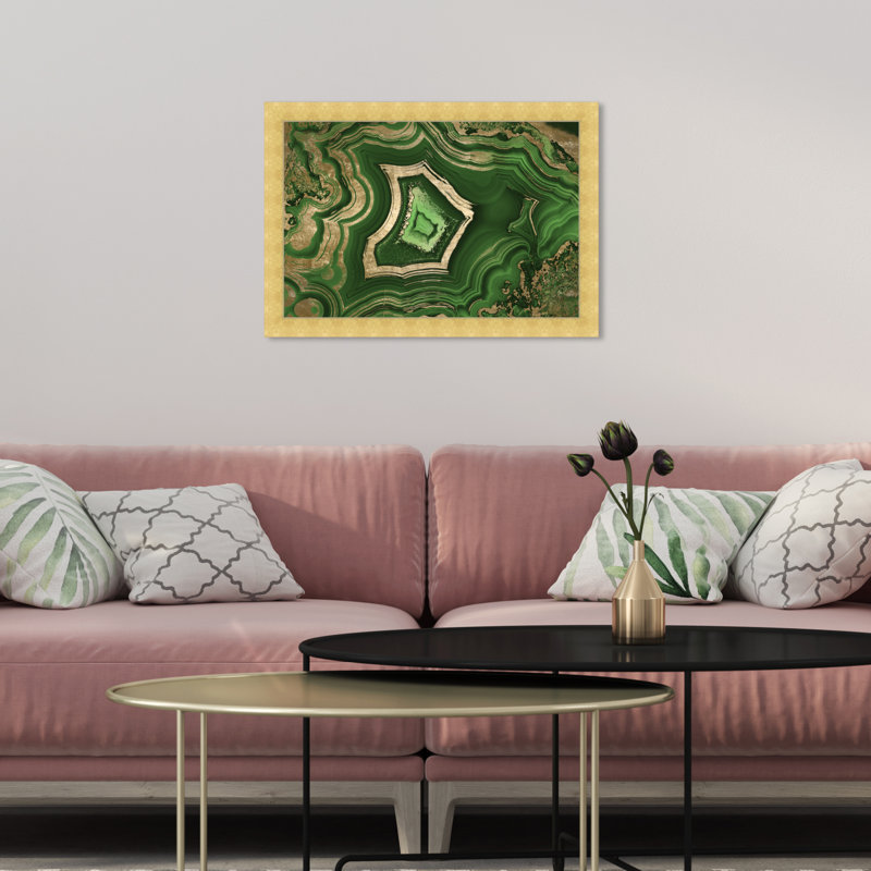 «Green Emerald Abstract Geode Glam», reproduction d'art moderne encadrée pour le bureau, H 12 po x l 12 po, Cadre doré