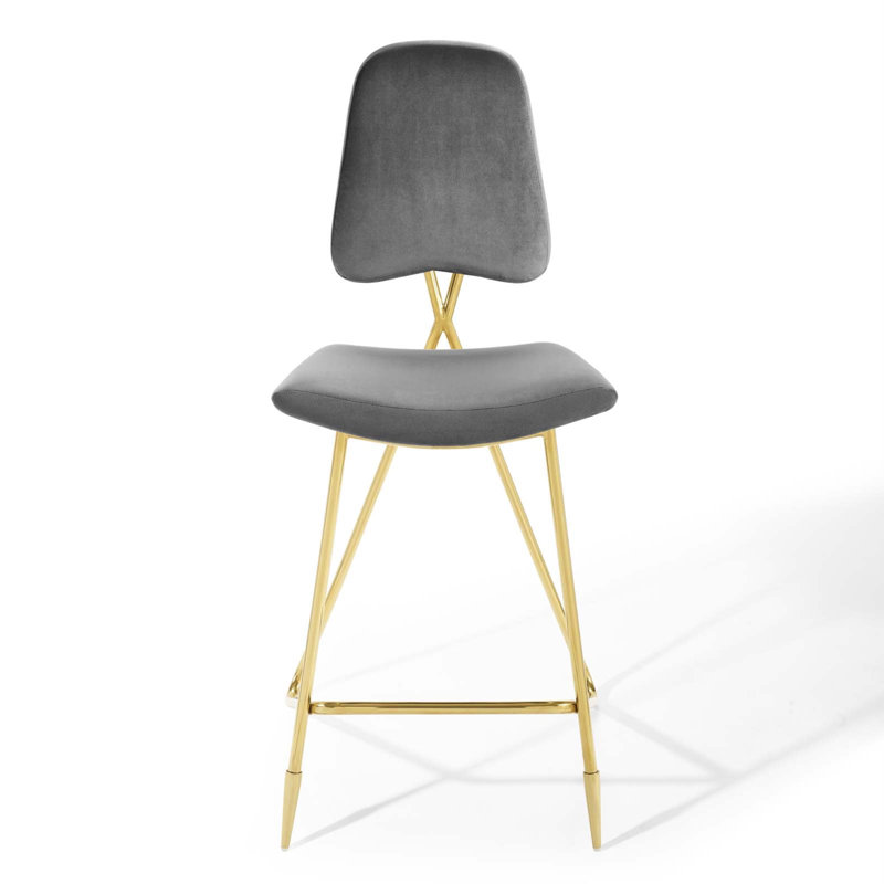 Modway Ponder Performance Velvet Bar Stool, Gray, Counter Stool (26.5" Seat Height)