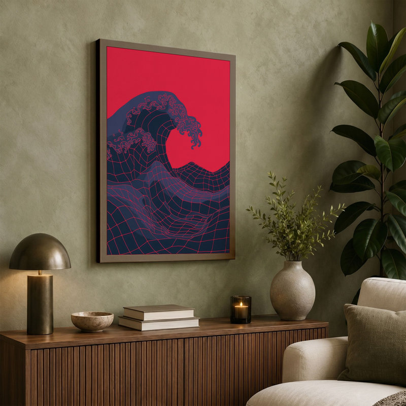 Digital Wave Modern - Wrapped Canvas, 36x24 - 91.4 x 61.0 cm, Taupe Border