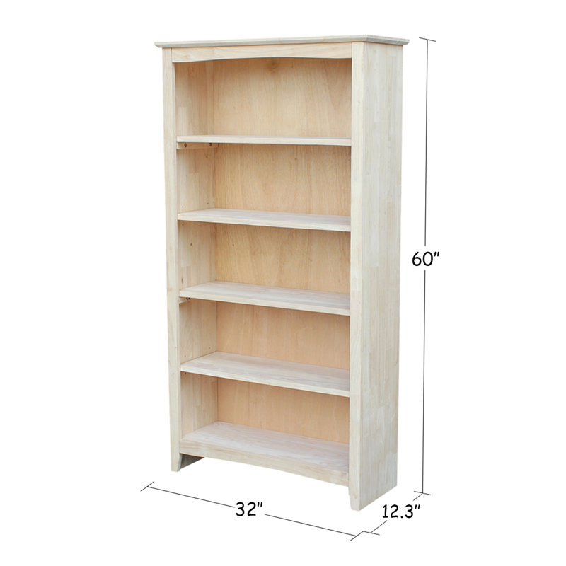 Aspatria Bookcase, (5 Shelves) 60" H x 32" W x 12" D, Unfinished