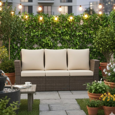 67.7" All-weather 3 For Gardens And Balconies, Thick Cushions, Black Frame, Sun Wind , Fade- Material Patio With Beige Iron Ideal Outdoor Entertaining, Rust-