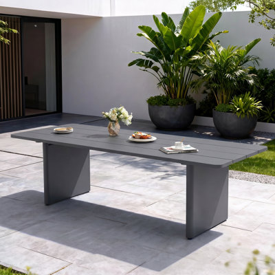 86.6”l Rectangular Slatted Aluminum Outdoor Dining Table