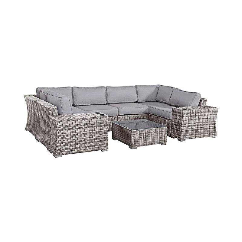 Ensemble de conversation de patio en osier pour 4 personnes avec coussins