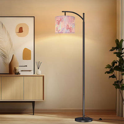 Lampe sur pied à arc avec abat-jour réglable arcs roses papillons iridescents en marbre pastel Lampe sur pied féminine mignonne à 3 températures d'intensité de lumière