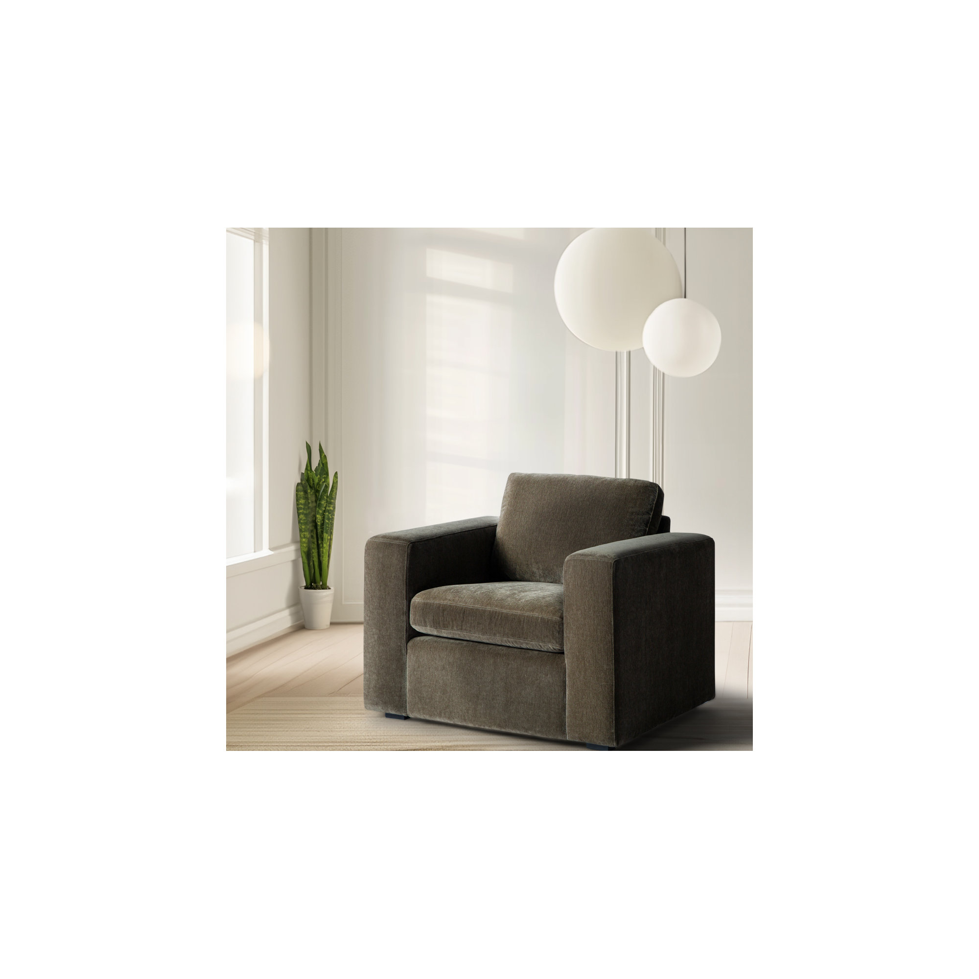 Benedict Upholstered Armchair, Olive Green Performance Chenille