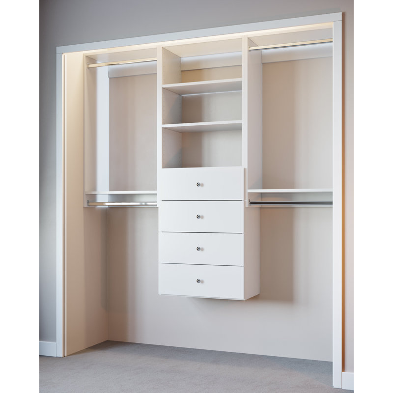 Modular Closets Closet System Walk-In Sets, 2 Double Hanging Unit with 4 Drawer Shelf Tower, 84" H x 79.5" W x 14" D