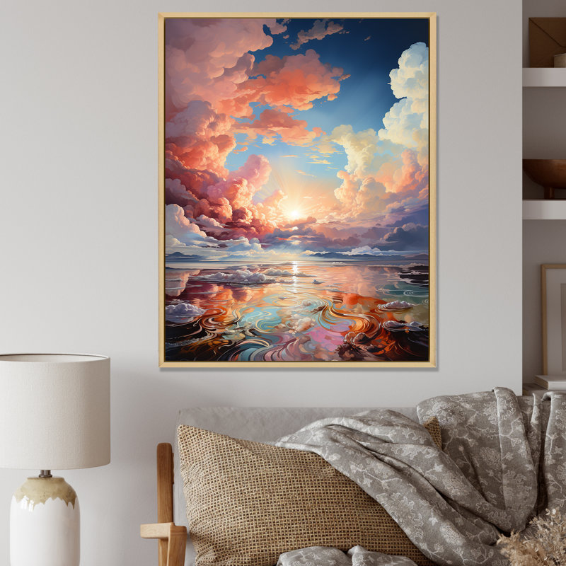 «Clouds Sunset», impression à l'encre liquide sur toile VI, Cadre naturel flottant, H 40 po x l 30 po x P 1,5 po