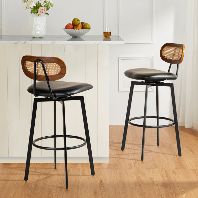 Tabouret de bar pivotant 30 po noir avec dossier en noyer synthétique