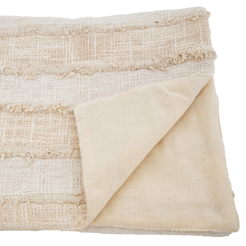 Ivory and Beige Cotton Fringe Striped Table Runner