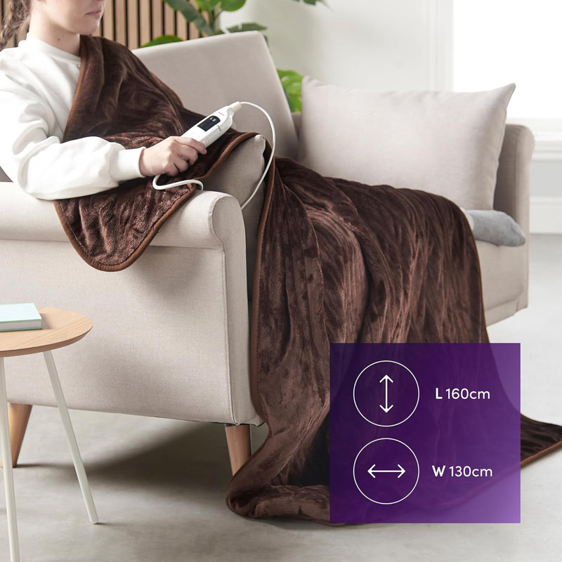 Emperial Heated Throw - Electric Heated Blanket, Machine Washable Soft Fleece with Digital Remote, Timer & 9 Heat Settings - Navy