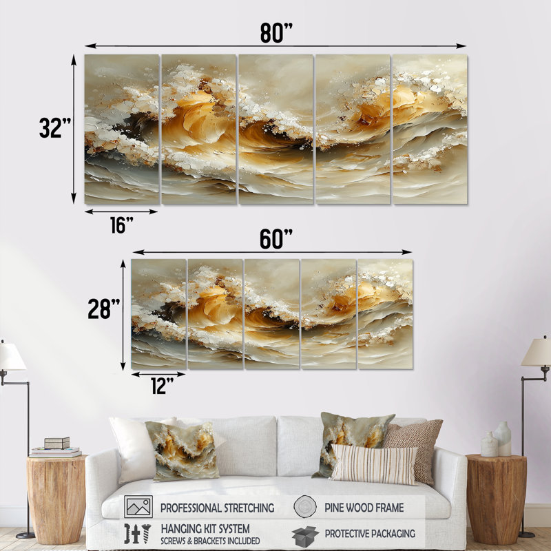Hawley - art mural transitionnel - art mural moderne pour le salon, 5, H 32 po x l 80 po