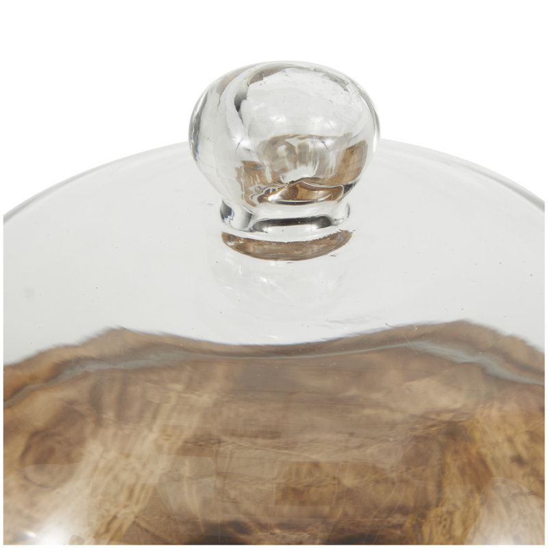 Brown Mango Wood Cake Stand with Glass Dome