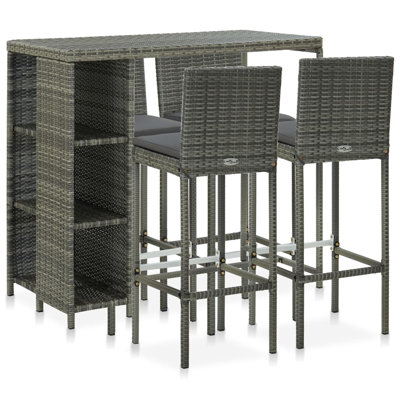 Rens 5 Piece Patio Bar Set with Cushions Poly Rattan Gray