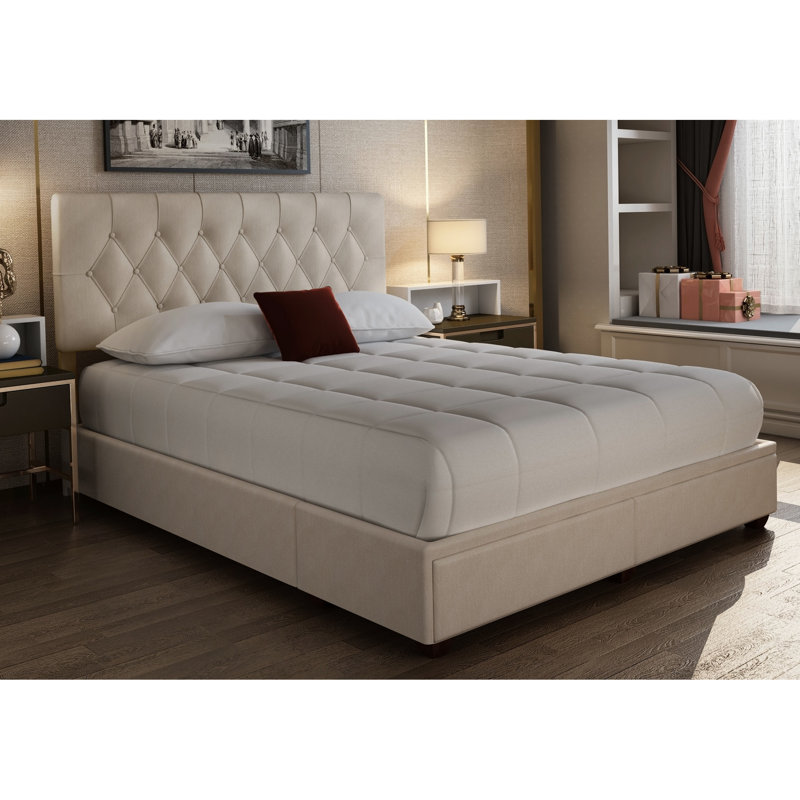 Fabric Upholstered King Sized Storage Bed With 2 Drawers In Beige ,