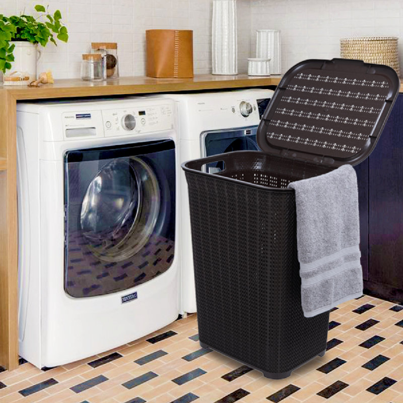 Wicker Laundry Hamper, 22" H x 16.5" W x 13.5" D, Dark Brown