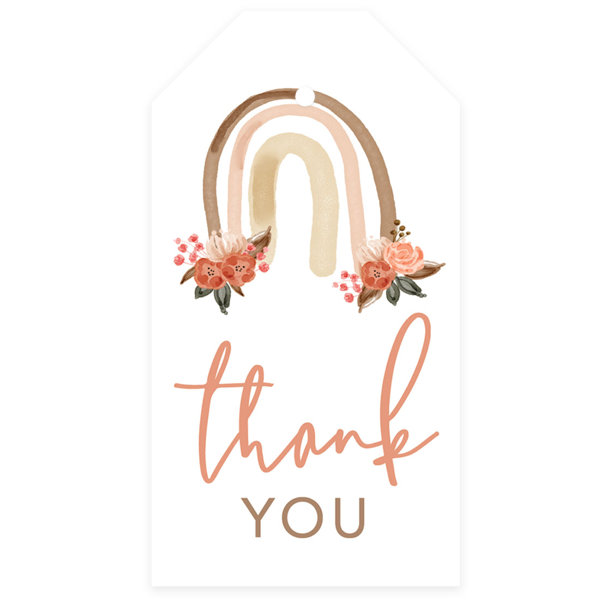 Koyal Wholesale Kids Party Favor Classic Thank You Tags with String, Boho Rainbow Birthday Gift Tags, for Party Favors, White